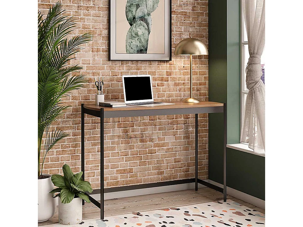 Homeoffice Schreibtisch in Walnussfarben Vierfußgestell