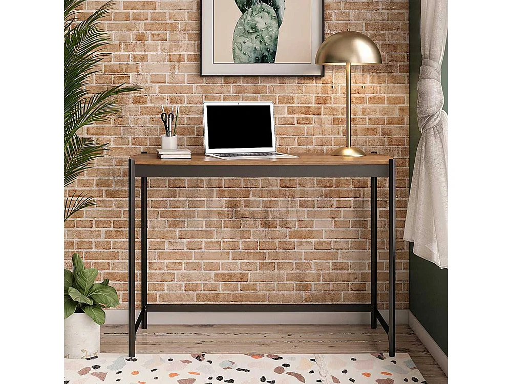 Homeoffice Schreibtisch in Walnussfarben Vierfußgestell