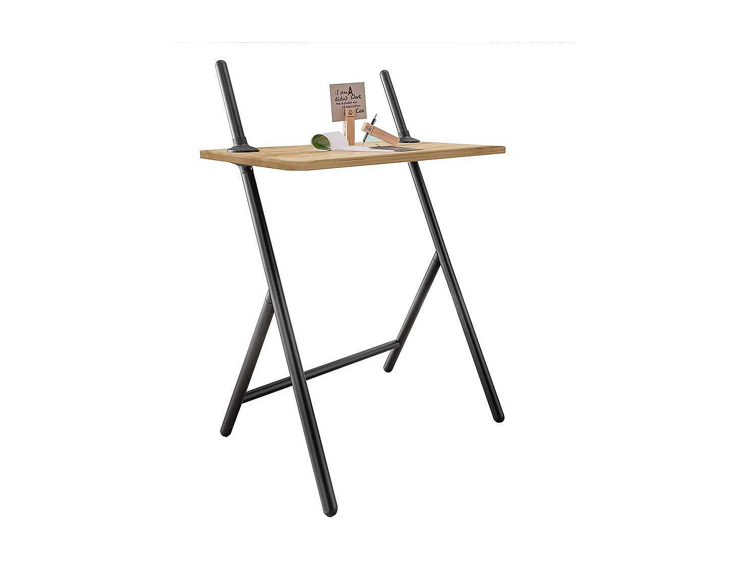 Verstellbarer Schreibtisch aus Eiche Massivholz und Metall 100 cm breit