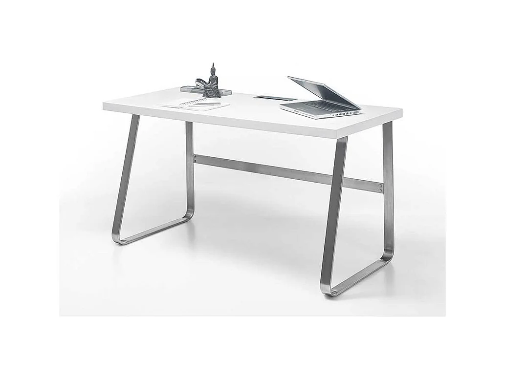Schreibtisch in Weiß mit Kabeldurchlass