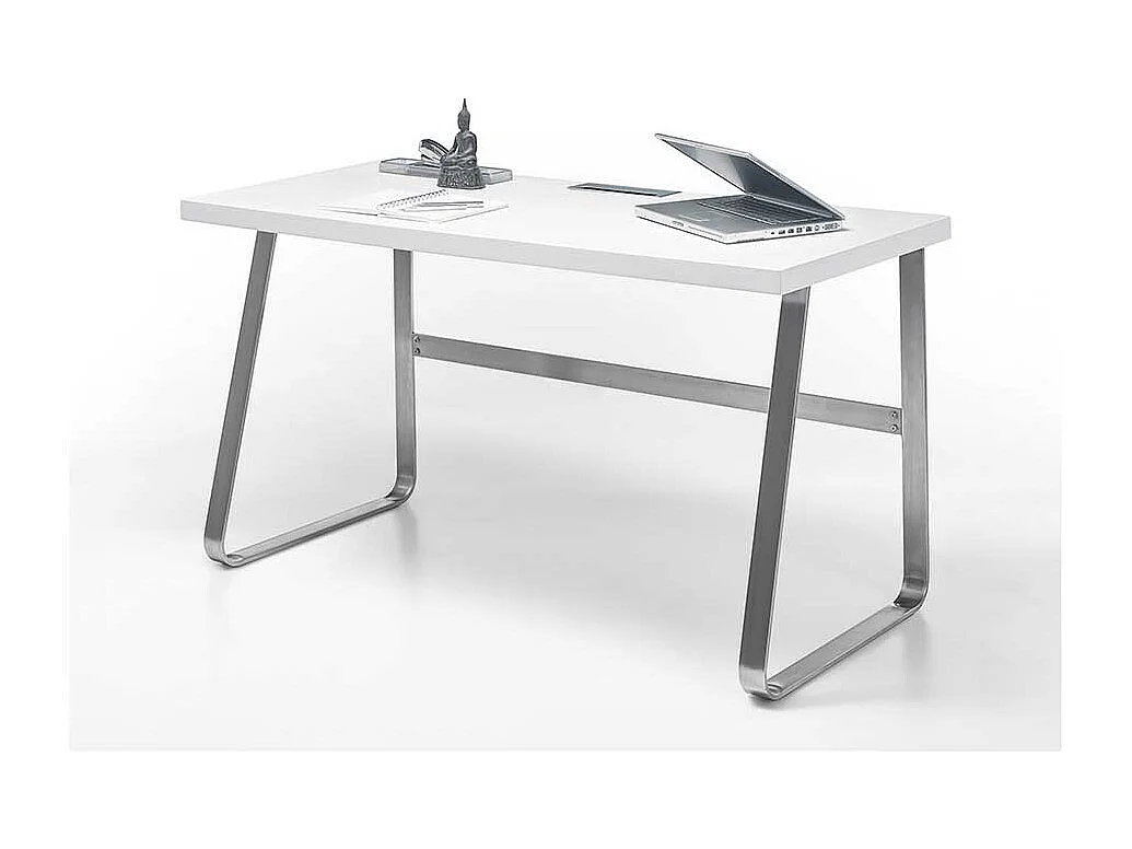 Schreibtisch in Weiß mit Kabeldurchlass