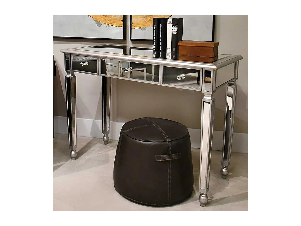 Moderner Laptop Schreibtisch mit Spiegelglas beschichtet 3 Schubladen