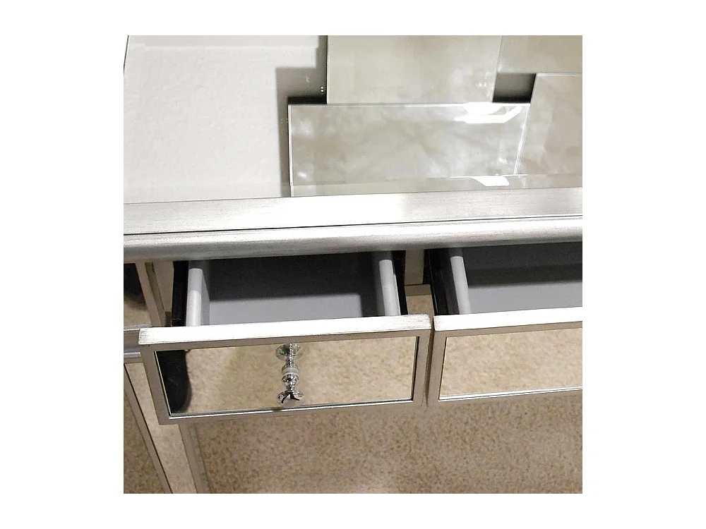 Moderner Laptop Schreibtisch mit Spiegelglas beschichtet 3 Schubladen