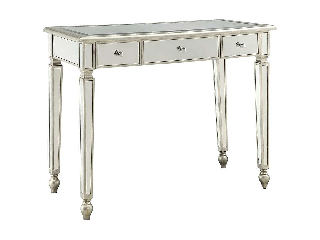 Moderner Laptop Schreibtisch mit Spiegelglas beschichtet 3 Schubladen