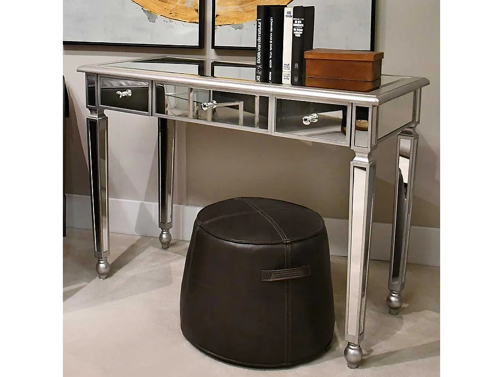 Moderner Laptop Schreibtisch mit Spiegelglas beschichtet 3 Schubladen