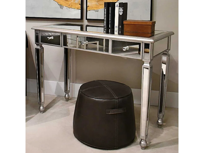 Moderner Laptop Schreibtisch mit Spiegelglas beschichtet 3 Schubladen