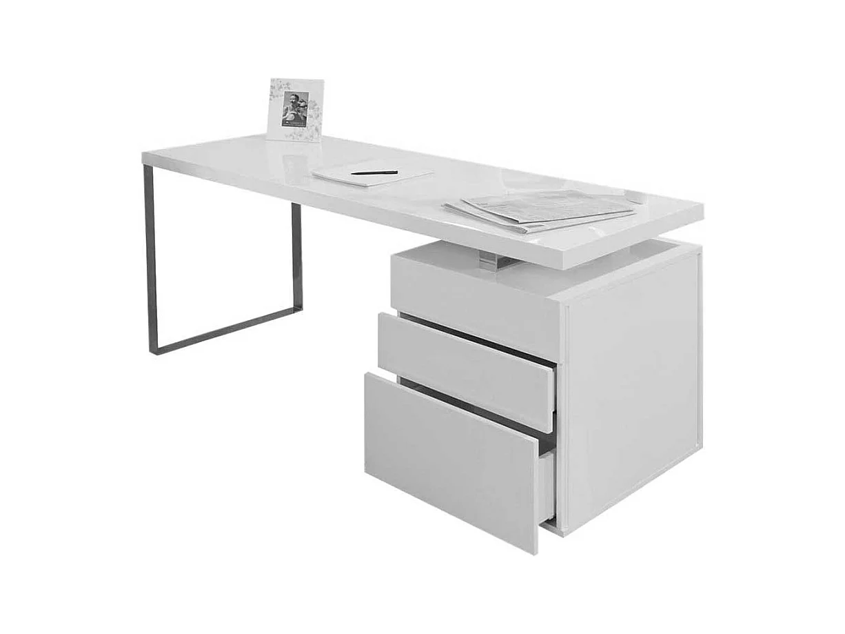 Hochglanz Schreibtisch in Weiß drei Schubladen