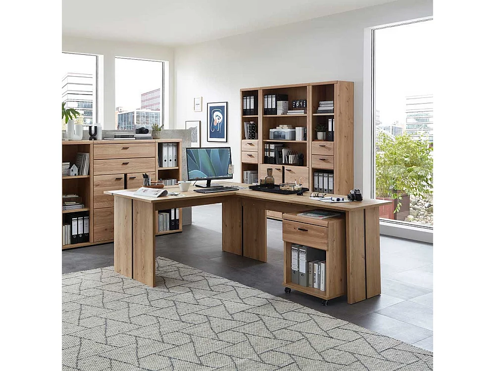 Eckcomputerschreibtisch in Wildeichefarben Schwarz