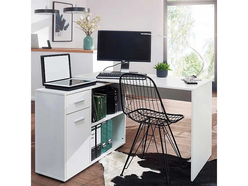 Designschreibtisch in Weiß Seitenregal