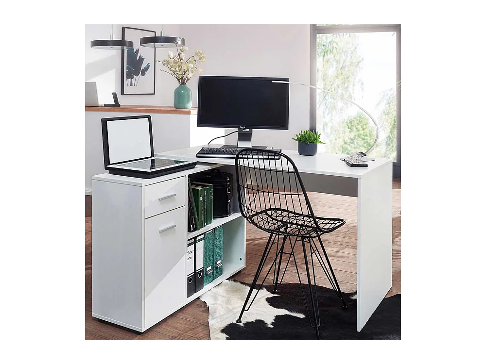 Designschreibtisch in Weiß Seitenregal