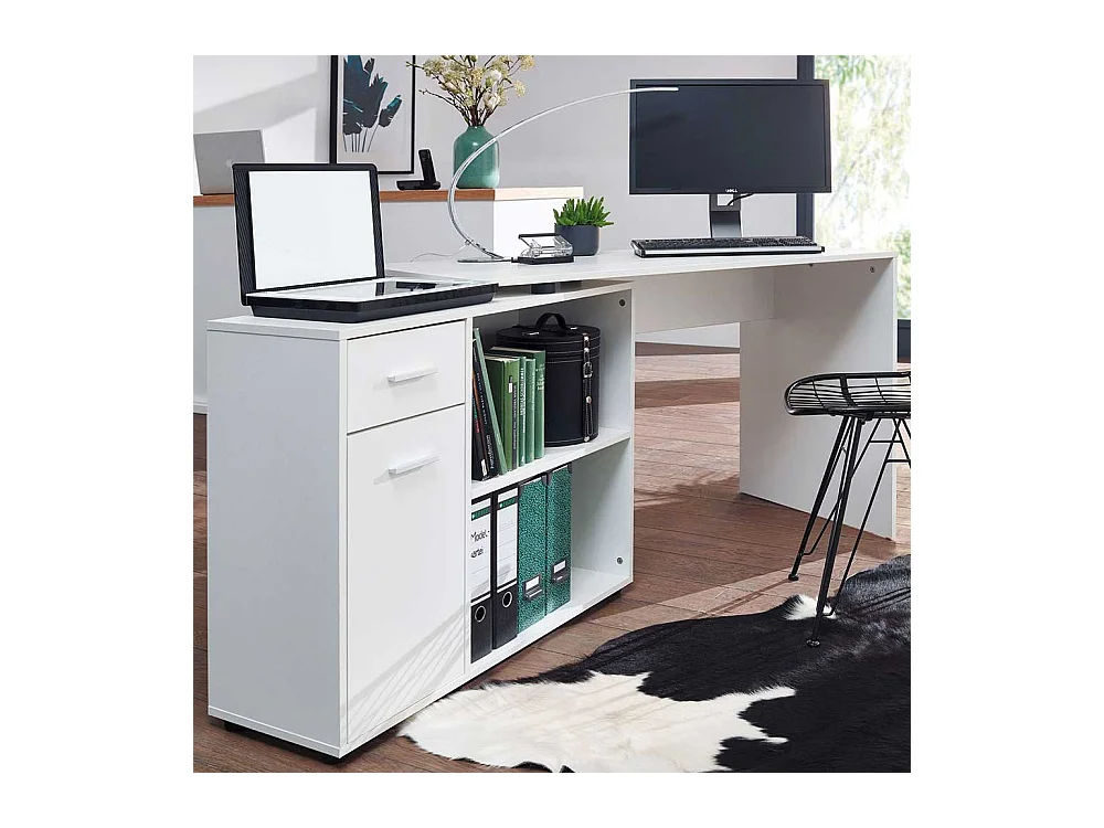 Designschreibtisch in Weiß Seitenregal