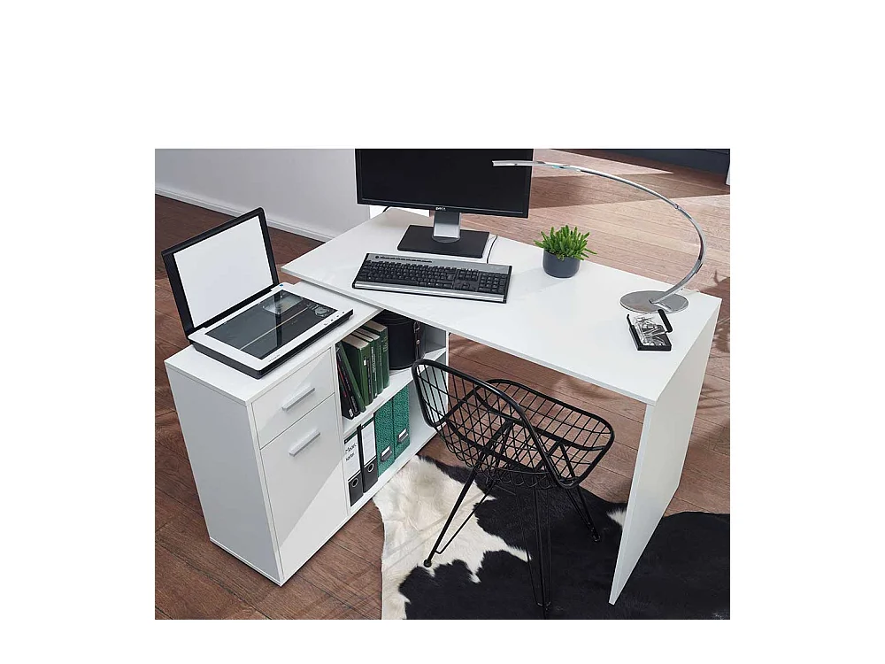 Designschreibtisch in Weiß Seitenregal