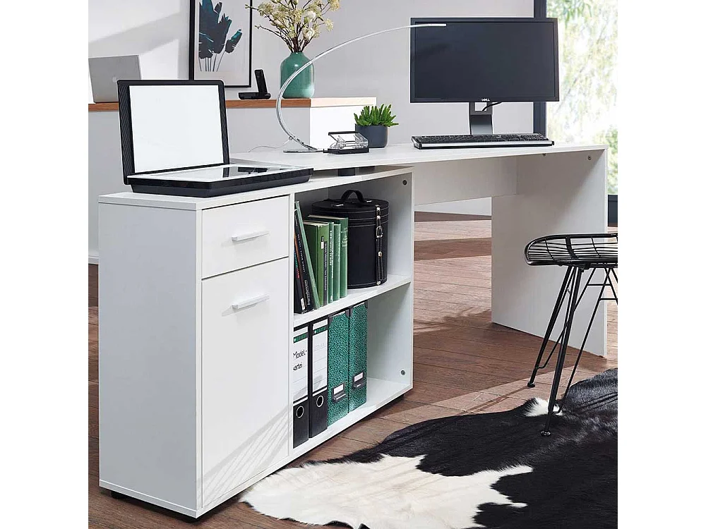 Designschreibtisch in Weiß Seitenregal