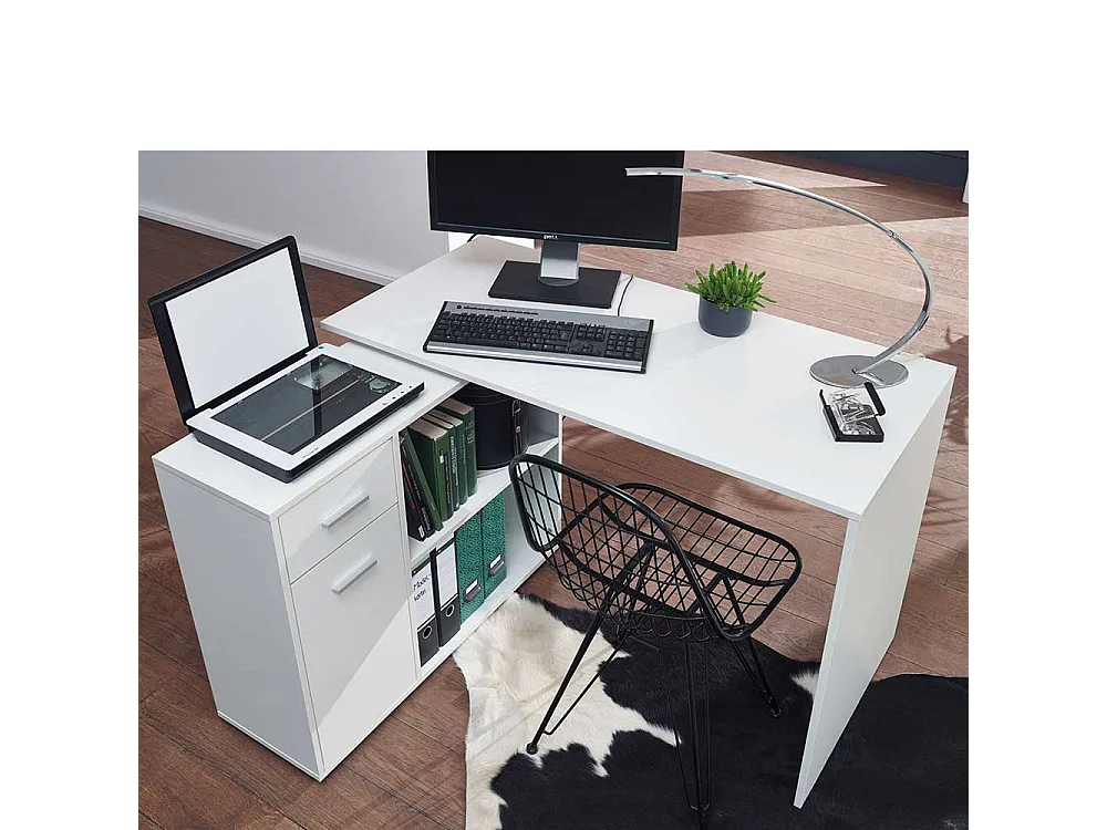 Designschreibtisch in Weiß Seitenregal