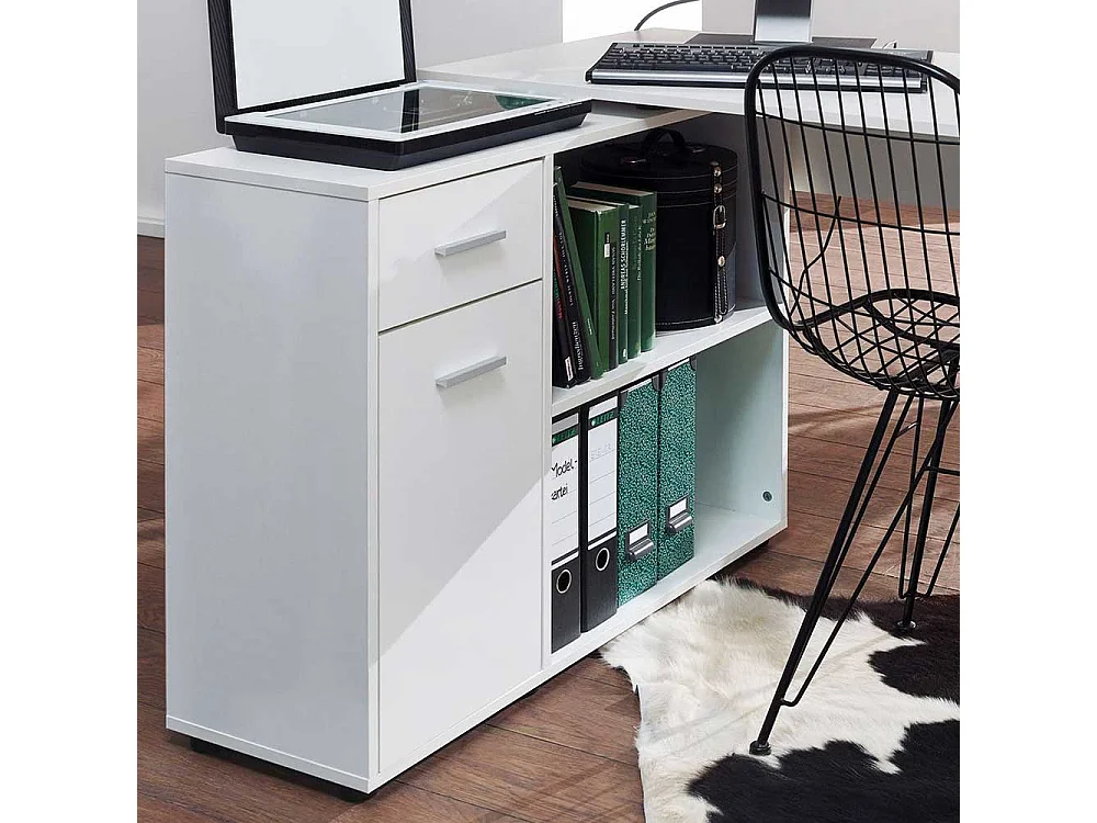Designschreibtisch in Weiß Seitenregal