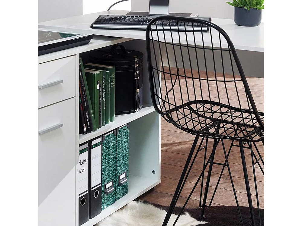 Designschreibtisch in Weiß Seitenregal