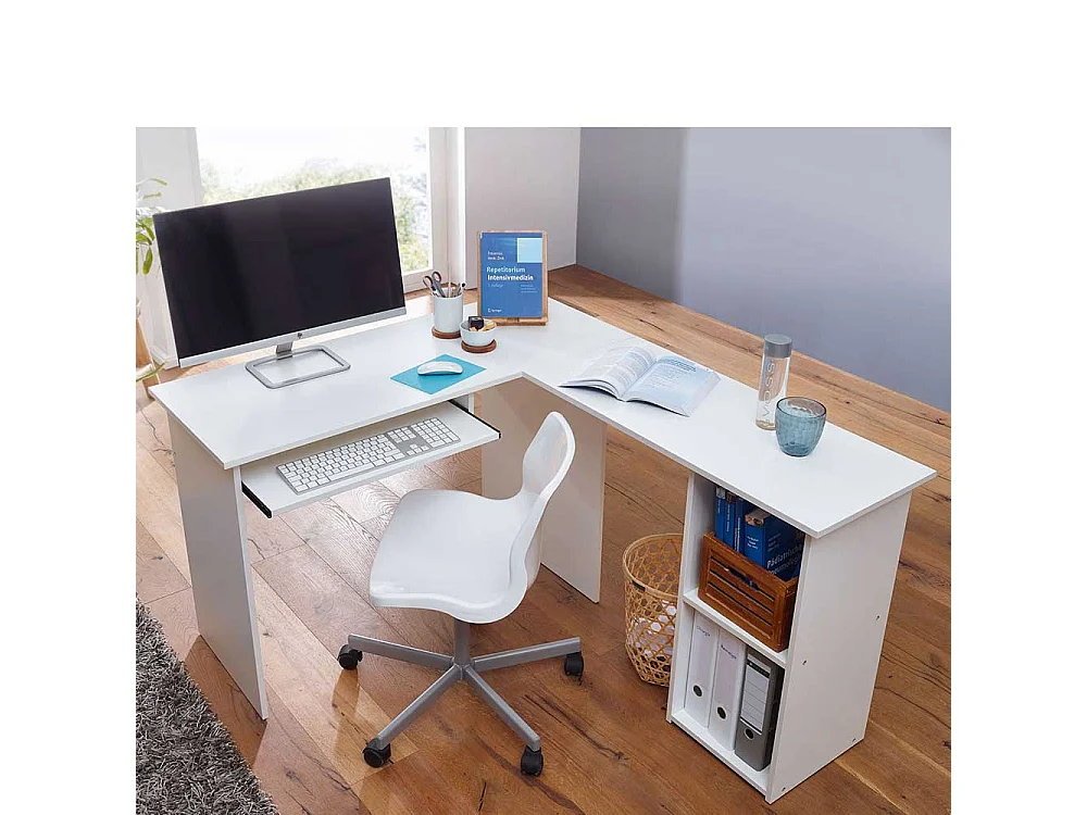 Bürotisch in Weiß Winkelform