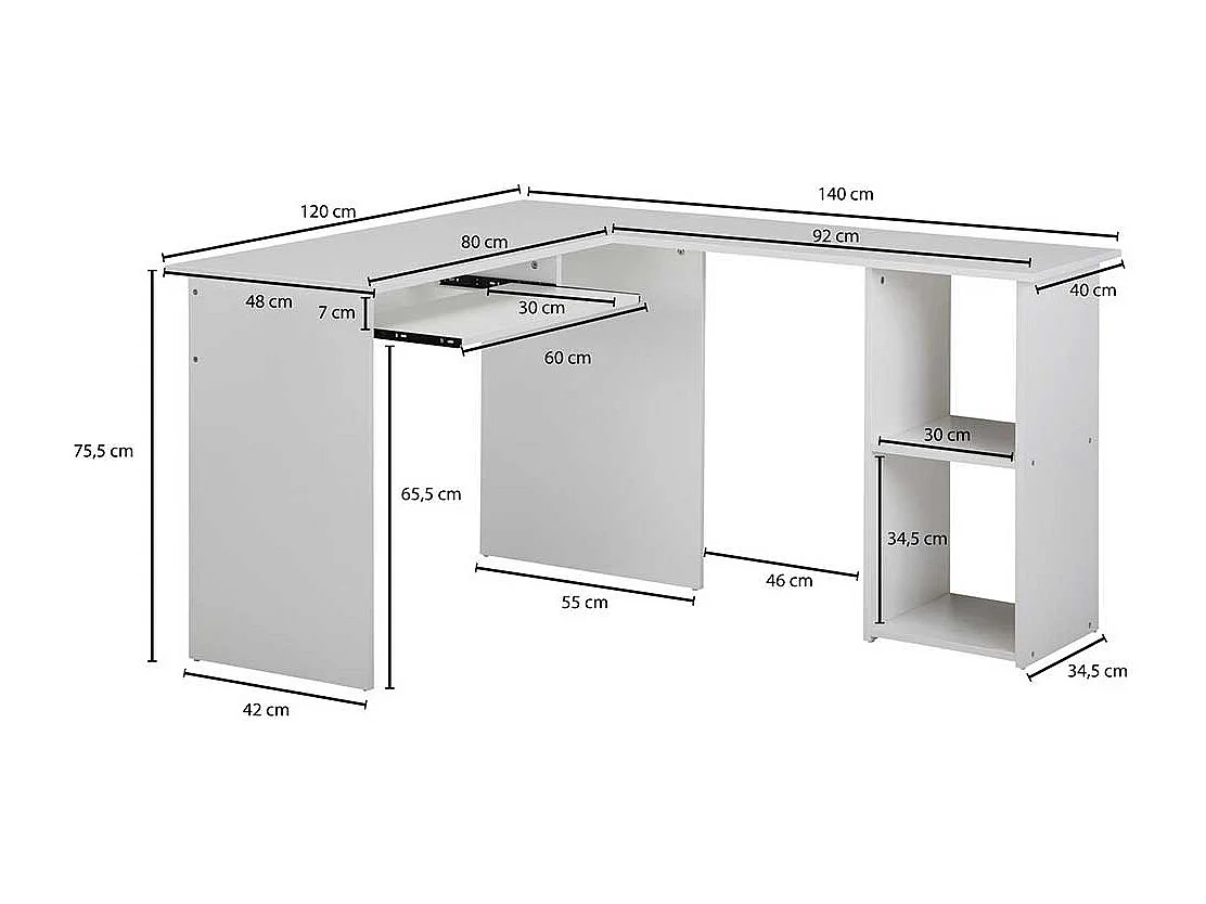 Bürotisch in Weiß Winkelform