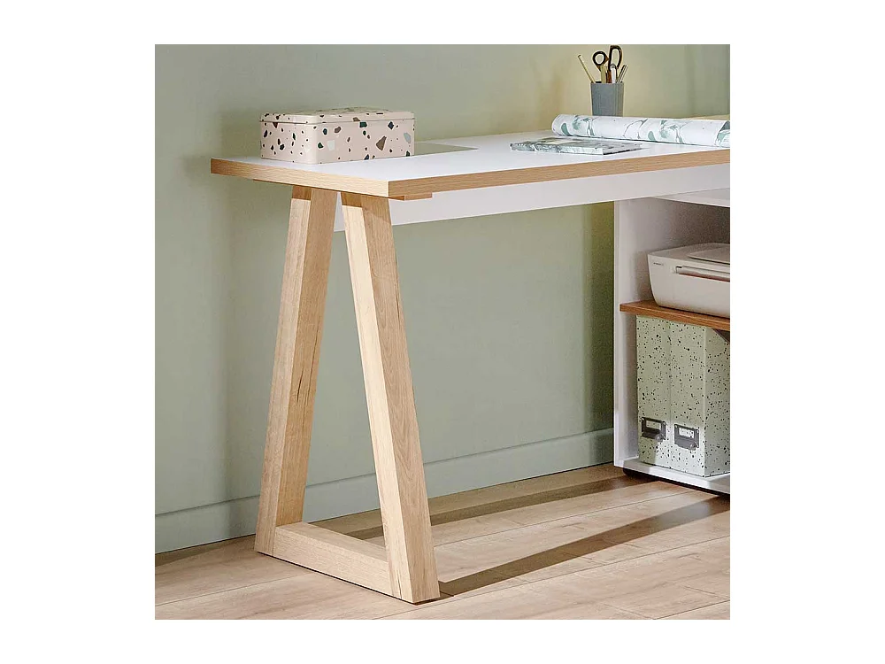 Schreibtisch in Weiß und Eiche Optik 140 cm breit