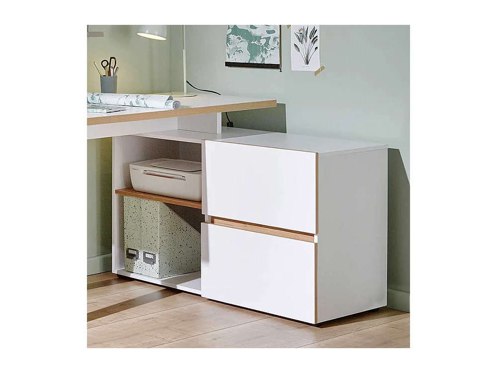 Schreibtisch in Weiß und Eiche Optik 140 cm breit