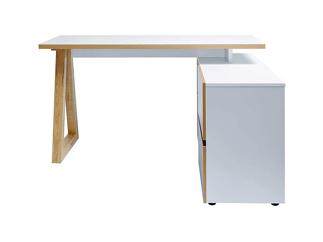 Schreibtisch in Weiß und Eiche Optik 140 cm breit