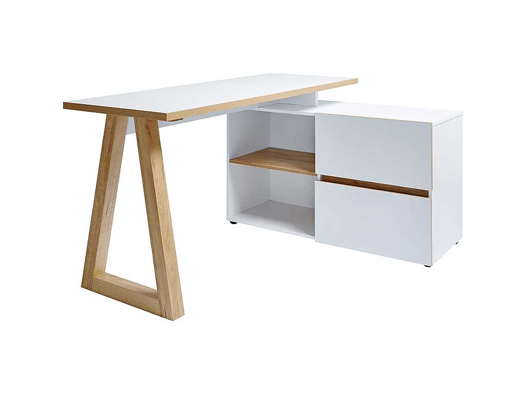 Schreibtisch in Weiß und Eiche Optik 140 cm breit