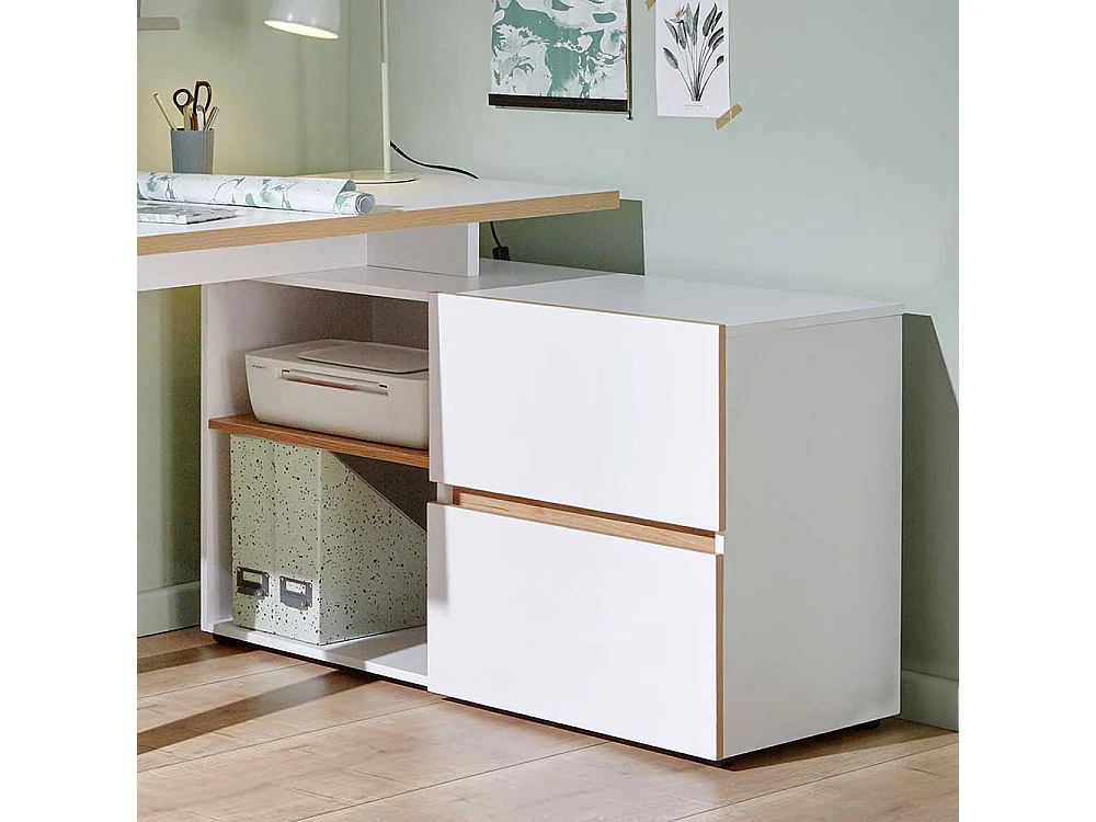 Schreibtisch in Weiß und Eiche Optik 140 cm breit