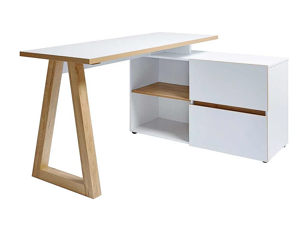 Schreibtisch in Weiß und Eiche Optik 140 cm breit