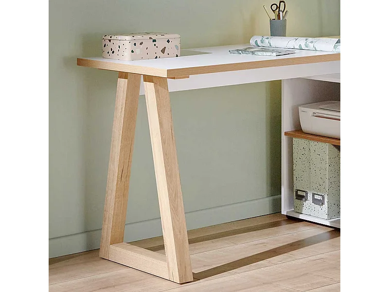 Schreibtisch in Weiß und Eiche Optik 140 cm breit