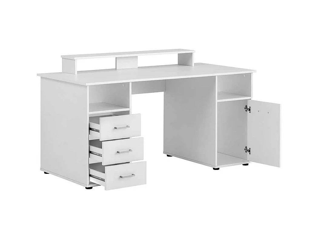 Schülerschreibtisch in Weiß Bildschirmaufsatz