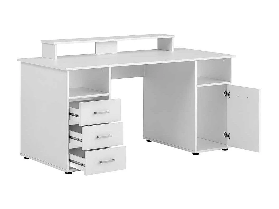 Schülerschreibtisch in Weiß Bildschirmaufsatz