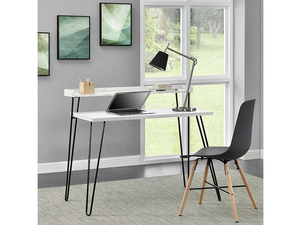 Retrostil Laptopschreibtisch in Weiß und Schwarz 90 cm hoch