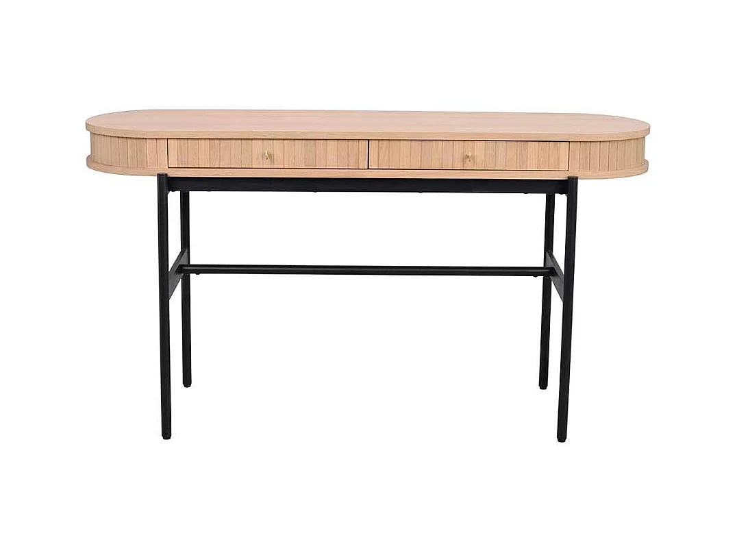 Designschreibtisch in Eiche White Wash Vierfußgestell aus Metall