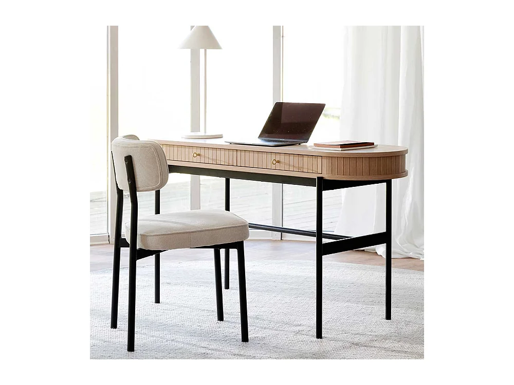 Designschreibtisch in Eiche White Wash Vierfußgestell aus Metall