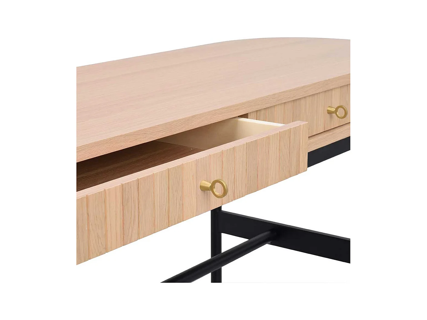 Designschreibtisch in Eiche White Wash Vierfußgestell aus Metall