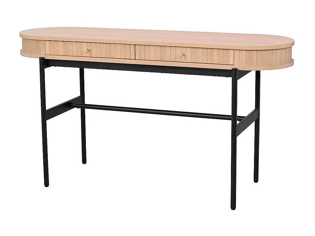 Designschreibtisch in Eiche White Wash Vierfußgestell aus Metall