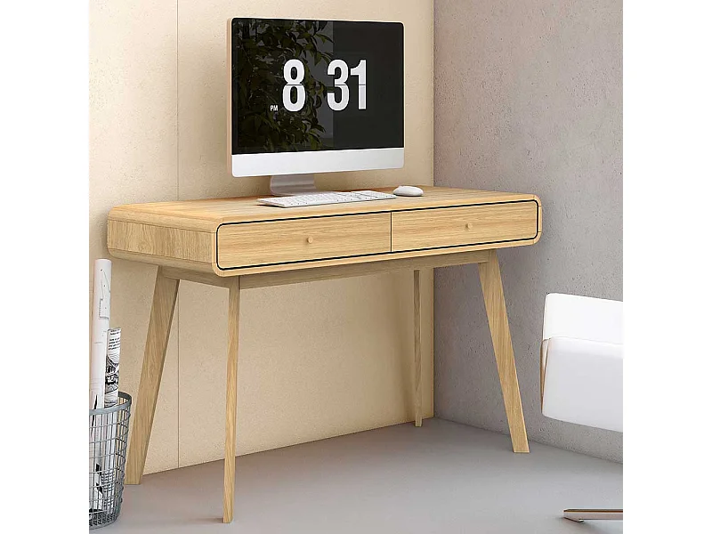 Skandi Jugendschreibtisch in Eichefarben zwei Schubladen
