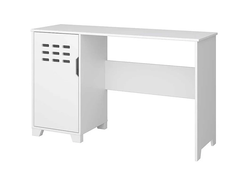 Schreibtisch aus MDF weiß lackiert Knieraumblende