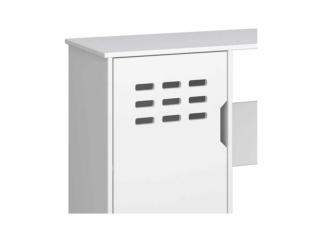 Schreibtisch aus MDF weiß lackiert Knieraumblende