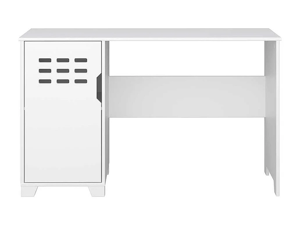 Schreibtisch aus MDF weiß lackiert Knieraumblende