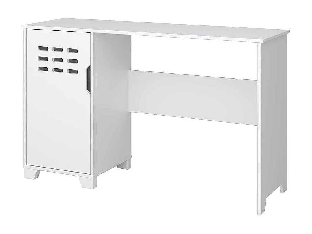 Schreibtisch aus MDF weiß lackiert Knieraumblende