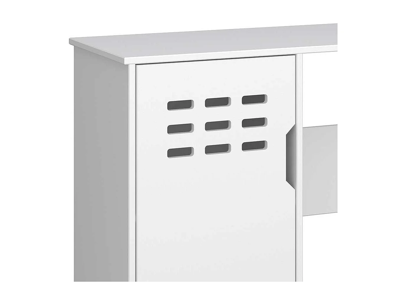 Schreibtisch aus MDF weiß lackiert Knieraumblende