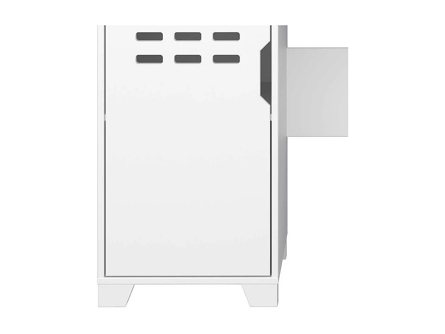 Schreibtisch aus MDF weiß lackiert Knieraumblende