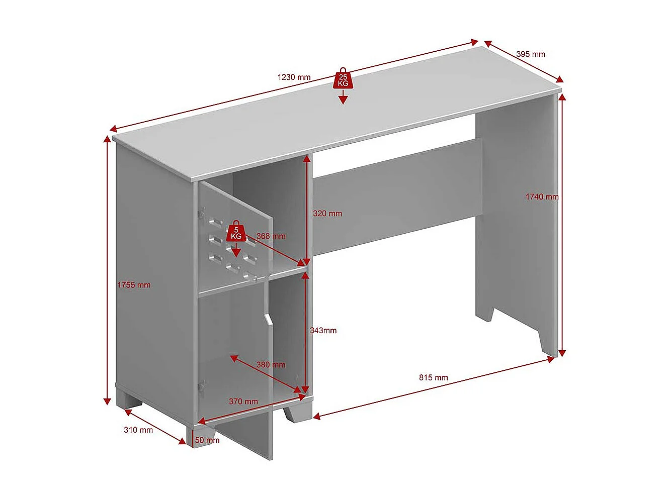 Schreibtisch aus MDF weiß lackiert Knieraumblende