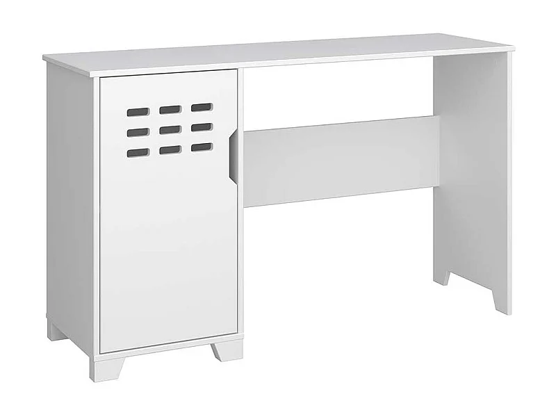Schreibtisch aus MDF weiß lackiert Knieraumblende