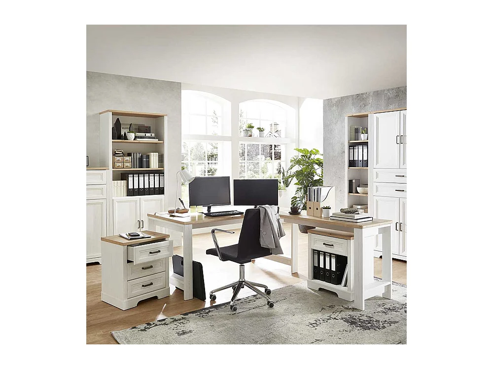 Schreibtisch Set im Landhausstil Weiß & Eichefarben (dreiteilig)