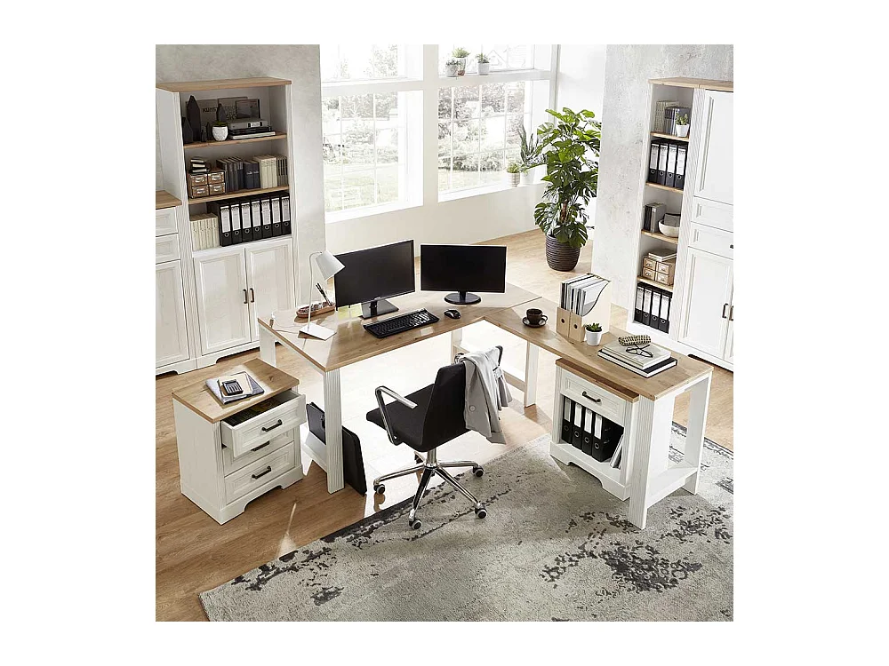 Schreibtisch Set im Landhausstil Weiß & Eichefarben (dreiteilig)