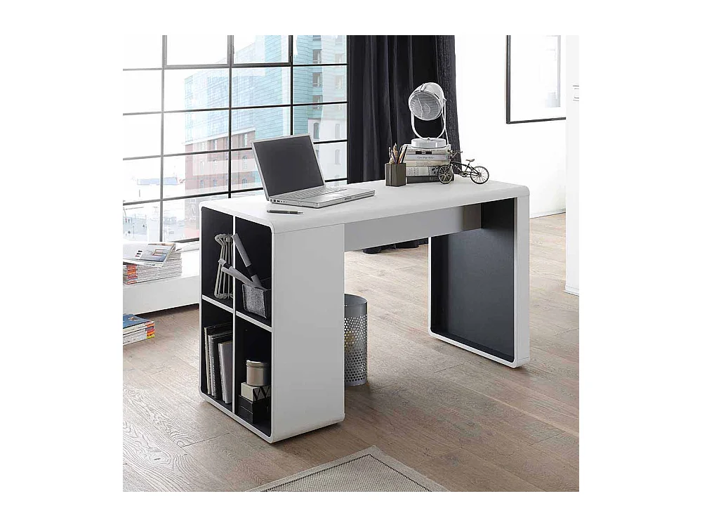 Schreibtisch mit integriertem Regal Weiß Anthrazit