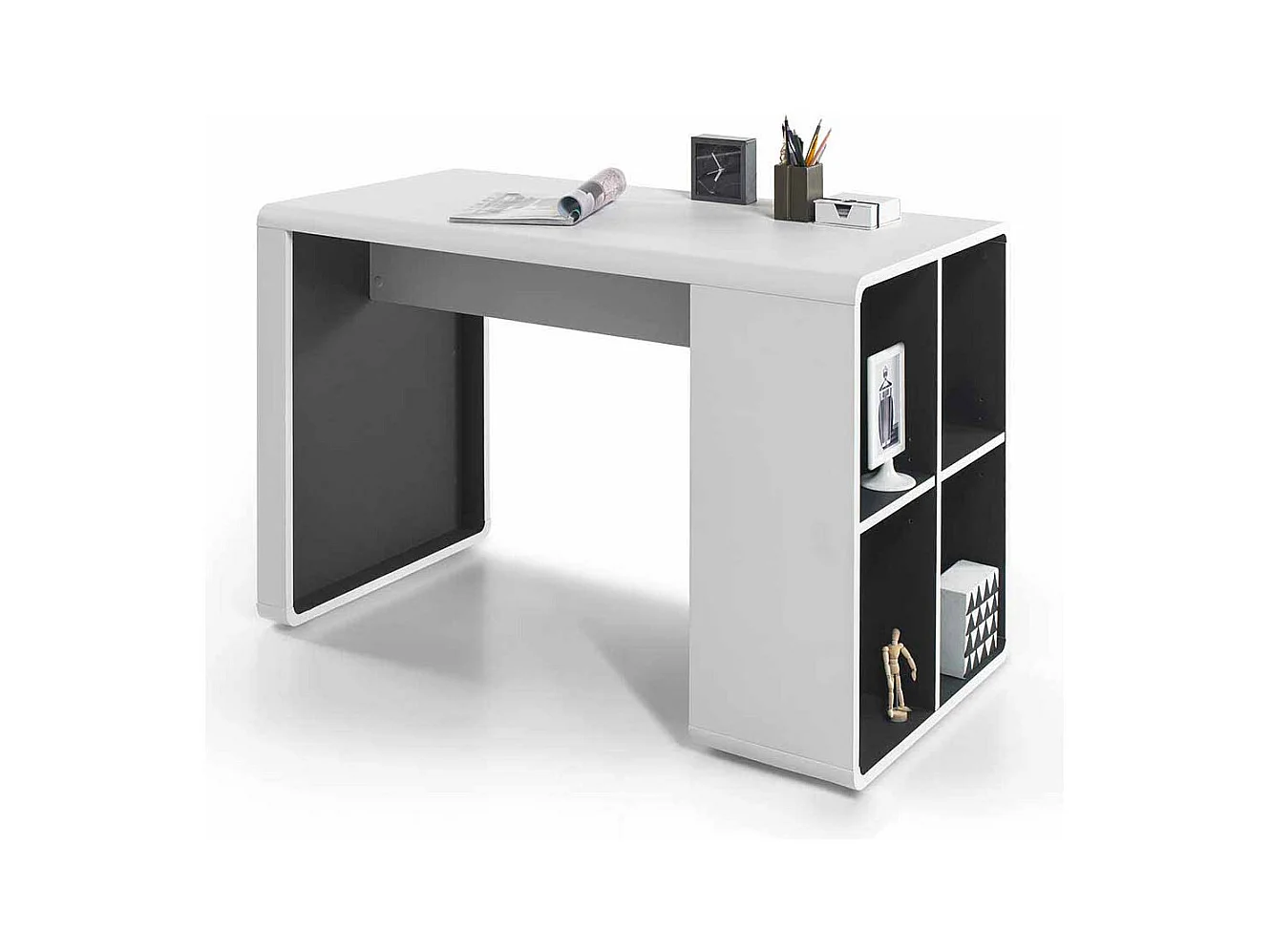 Schreibtisch mit integriertem Regal Weiß Anthrazit