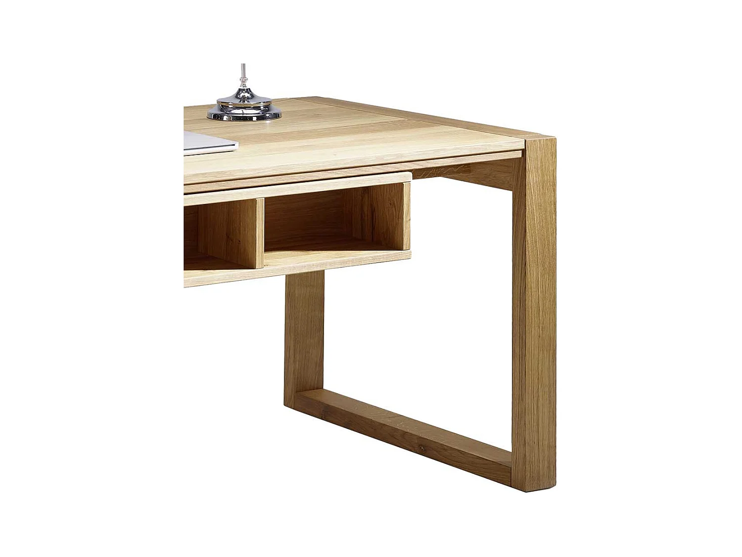 Schreibtisch aus Wildeiche Massivholz offene Fächer